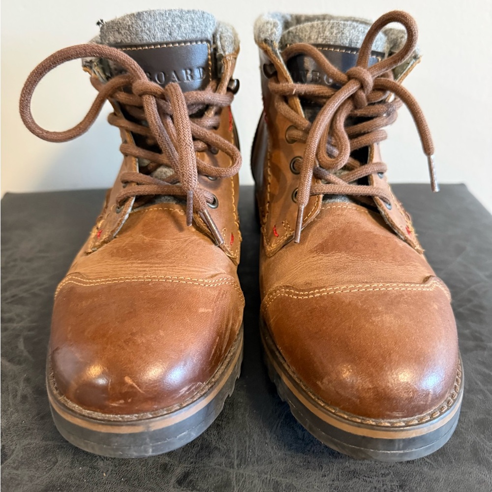 Women’s Tan Leather Boots with Gray Accents